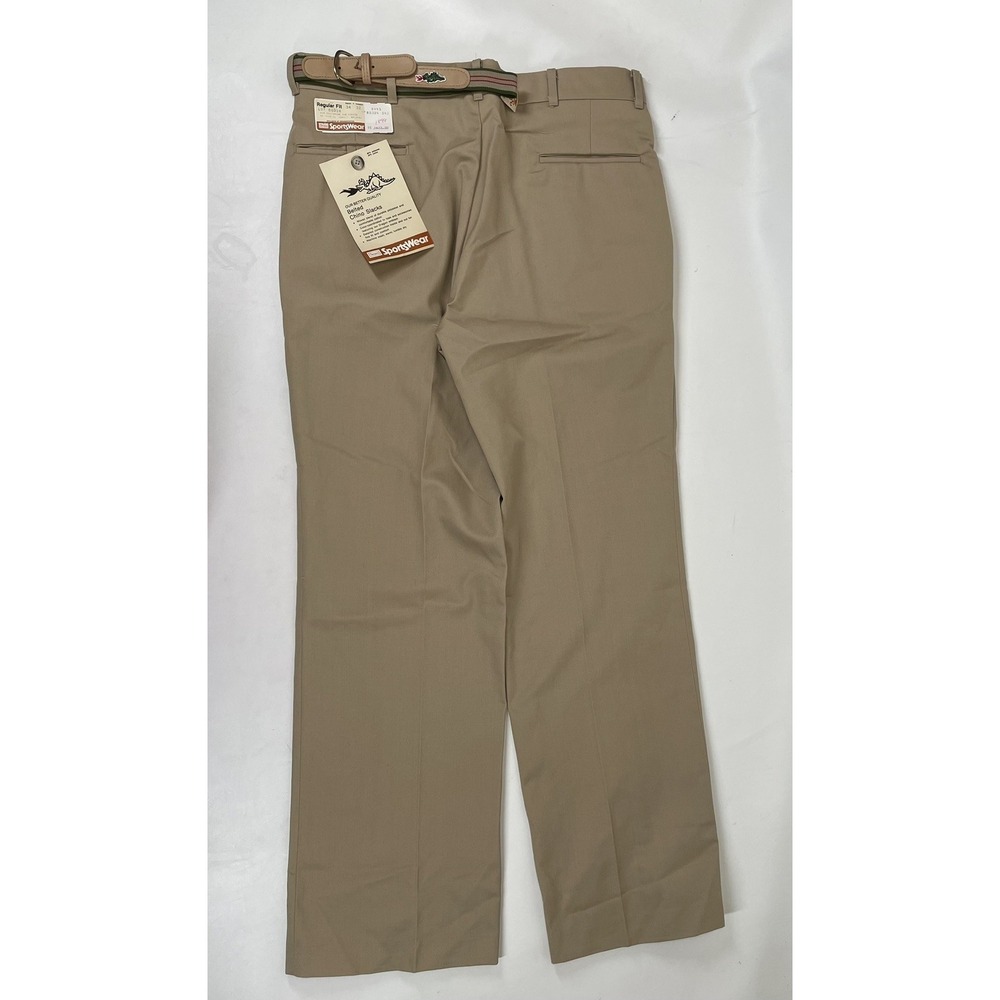 Sears Sportswear Belted Chino Slacks Vintage Mens Size 34x32 Beige NWT‎ Dragon - Picture 4 of 11